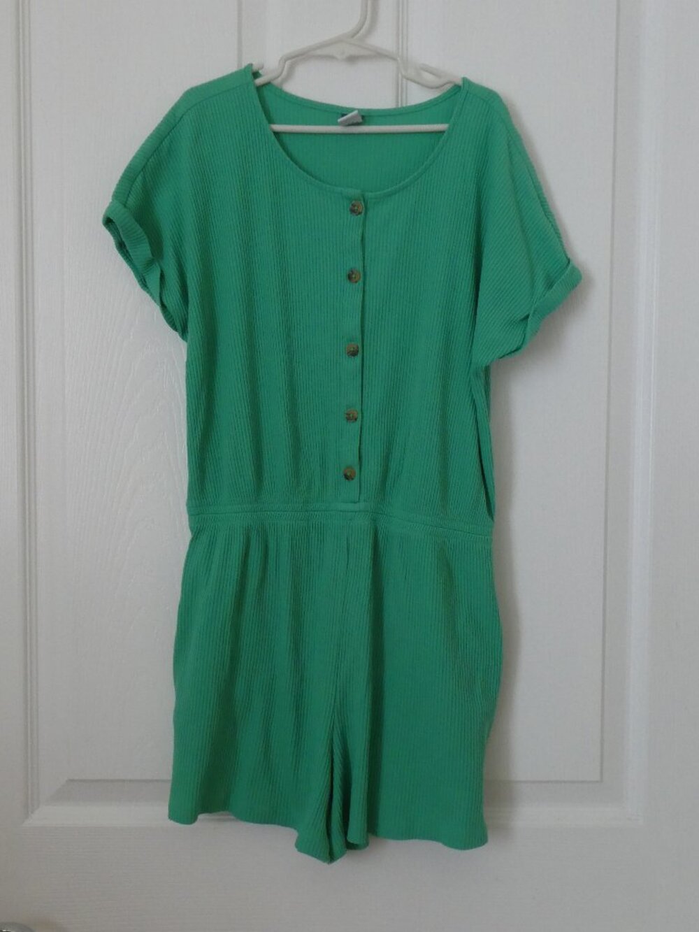 Old Navy Girls Green Ribbed Henley Romper Size XL (14-16)